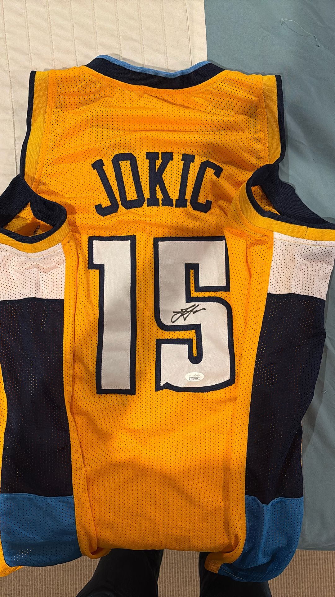 Nikola Jokic Signed Gold Denver Nuggets Jersey AUTO JSA Sticker Sz XL