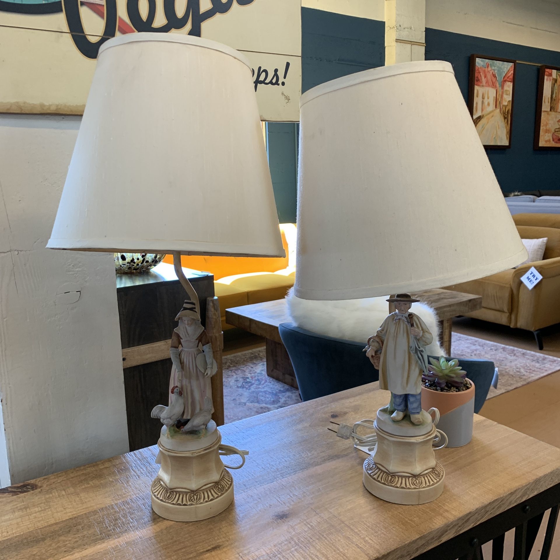Porcelain Figurine Lamp Pair