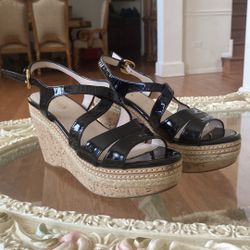 Open-Toed Prada Cork Wedge Platforms