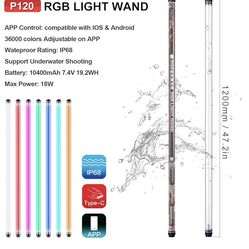 LUXCEO P120 47.25" RGB LED Video Light - IP68 Waterproof, Bluetooth App Control, 18 FX Modes