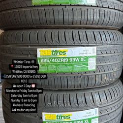 SET OF NEW TIRES 225/40R19 TBB , INCLUDING MOUNTING AND BALANCING. ASK ME FOR ANY SIZE OR BRAND, WE HAVE THE BEST PRICES OF CALIFORNIA