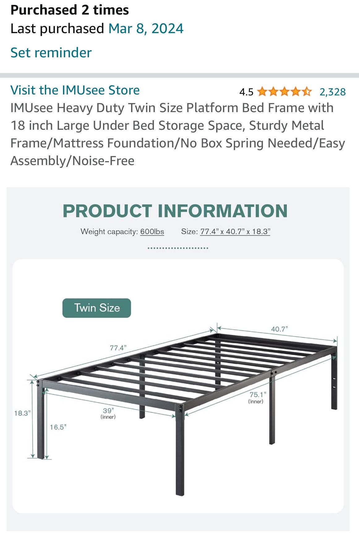 Twin bed frame