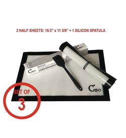 Non-stick Silicone Baking Mat 3pc Set 2 Half Sheet Liner 1 Spatula