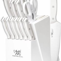 Knife Set, 15 PC Kitchen Knife Set with Block and Built-in Sharpener, 6 Steak Knives, Razor Sharp