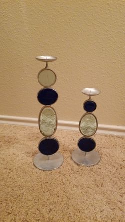 Pair of stained glass candle holders