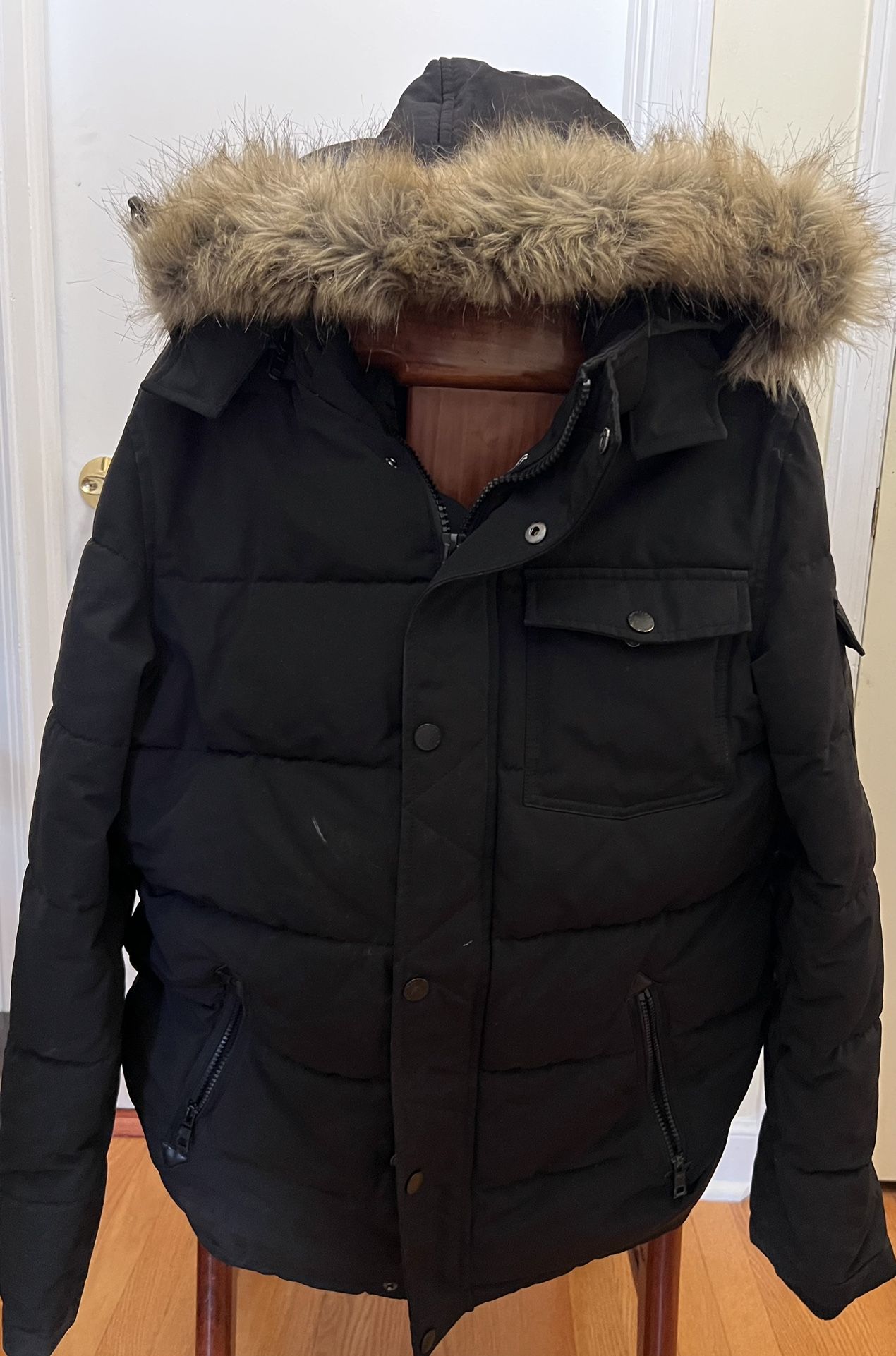 Nautica Men's SMALL Black Hooded Puffer Coat Excellent Condition