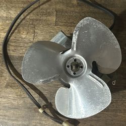 Older soda vending machine condenser fan motor, blade & bracket assembly
