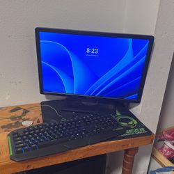 Pc And Mouse Pad And Speakers And Monitor And Keyboard