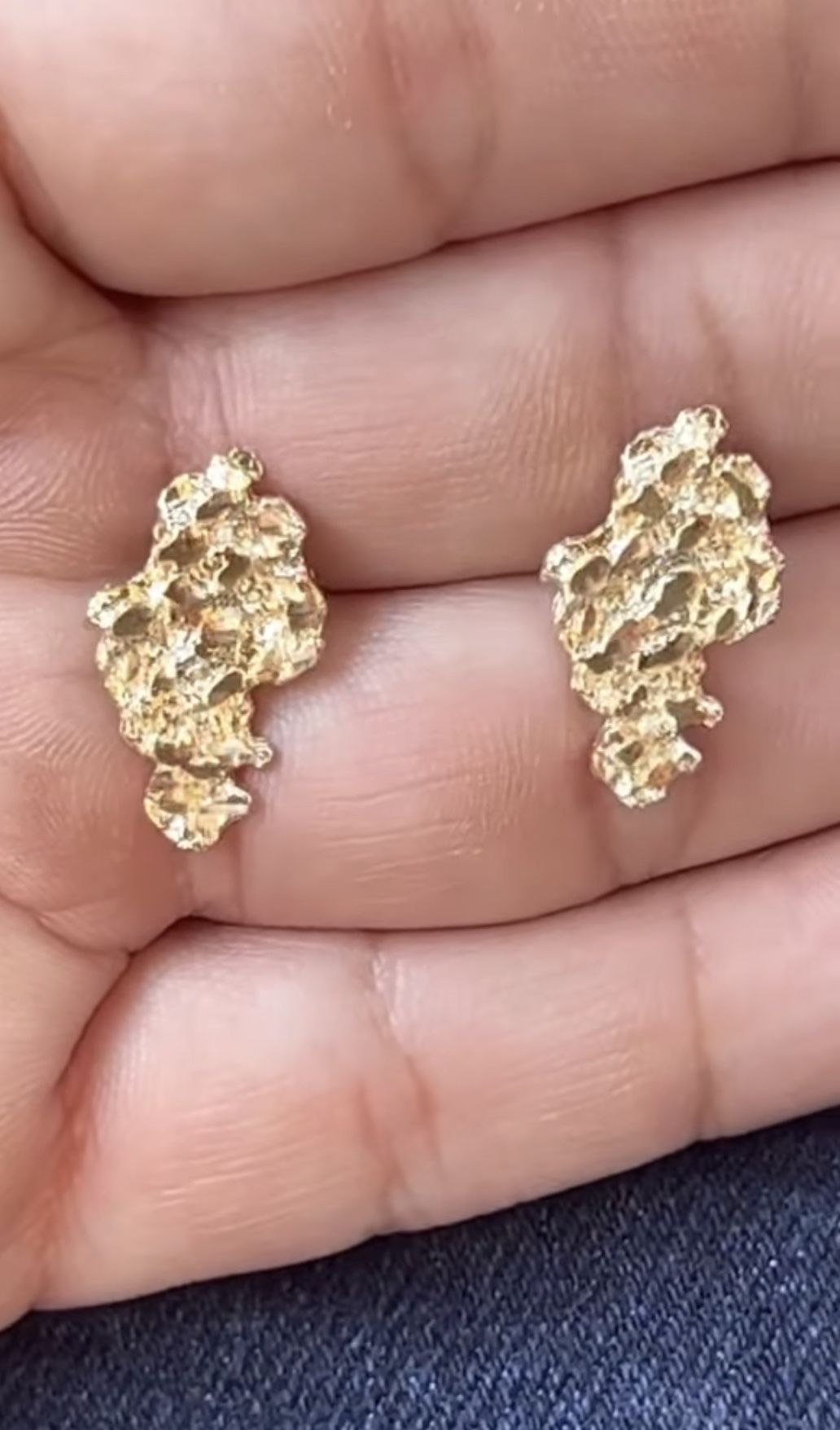 New Real 10k Gold Nugget Earrings Oro 10 Kt Aretes