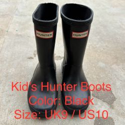 Kid’s Black HUNTER Rain Boots Size UK 9 - US 10