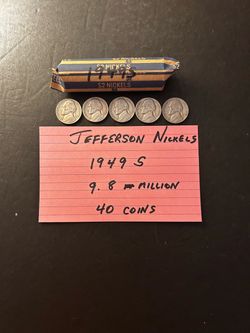 Coins – 1949S Jefferson nickels – San Francisco mint – very low mintage – Total 40 coins - 1 roll