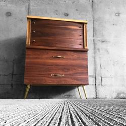 Beautiful MCM Solid Wood Dresser With Period Hardware & Brass Legs. Reimagined With Love 🖤