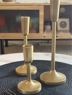 Gold Metal Taper Candlestick Holders Set of 3