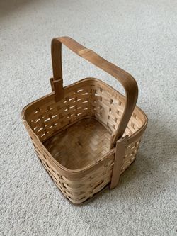 WEAVED WOODEN BASKET with Foldable Handle —8x8x6 And 11” High With Handle Extension 