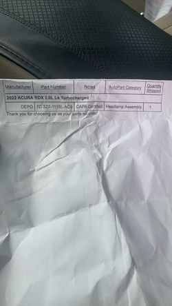 Brand New Acura RDX 2022 Headlight