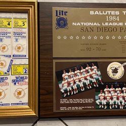 1984 World Series & National League Championship Series Ticket Stubs W/ Championship Plaque