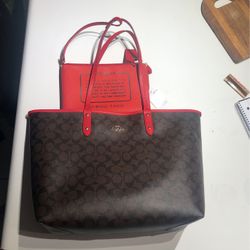 New COACH Purse (Brown & Red) w/Wallet
