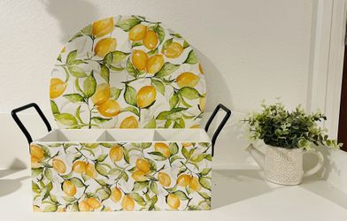 LEMONS DESIGN UTENSIL HOLDER AND LAZY SUSAN (2)