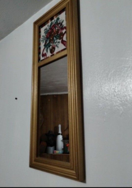 VINTAGE NEEDLEPOINT WALL MIRROR 20"×8"