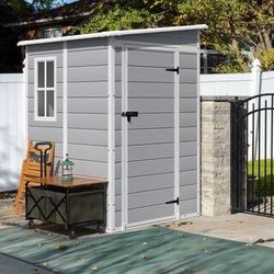 New Patiowell 5x4 FT Outdoor Storage Shed, Resin Storage Shed with Floor & Window & Lockable Door for Patio Furniture, Garden Tools and Bicycle, White