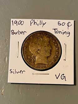 1900 Barber Silver Half Dollar Philadelphia Toning 🌈 VG