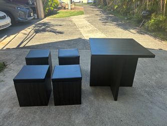 Table with 4 Ottoman Stools Set