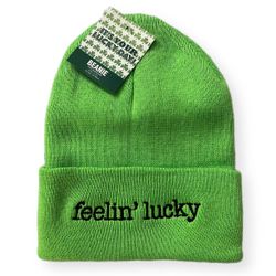 St. Patrick's Day Feelin' Lucky Green Beanie Hat Adult One Size - New With Tags