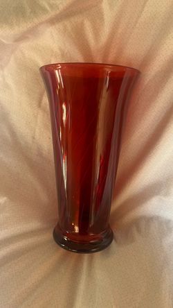 Red Glass Vase with Swirl Detail