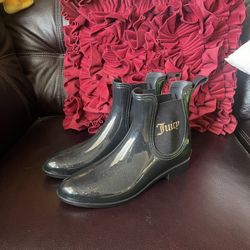 Juicy Couture Size 9 Black Sparkle Rain Boots slip on pointed toe rain boot new with tag waterproof
