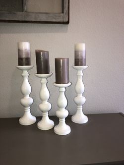 Set of 4 White Chunky Candlesticks