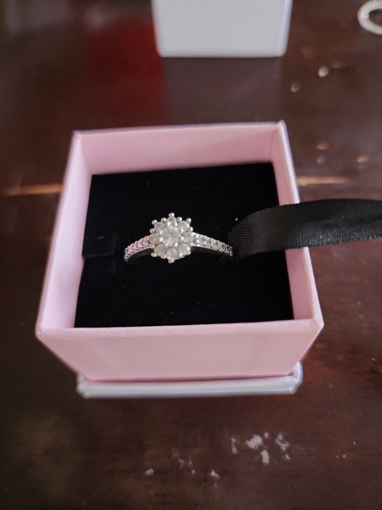 Size 6 Cluster Diamond Ring Stirling Silver