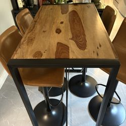 Real Acacia Wood Pub Table and Adjustable Bar Stools 