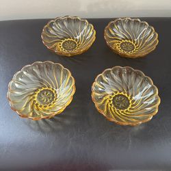 Vintage Hazel Atlas Amber Swirl Depression Glass Dessert Bowls (Set of 4)