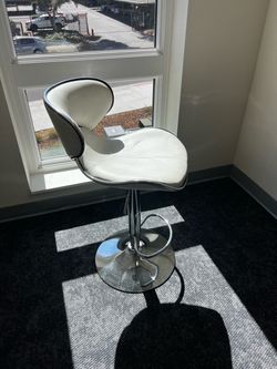 White Leather Adjustable Bar Stool