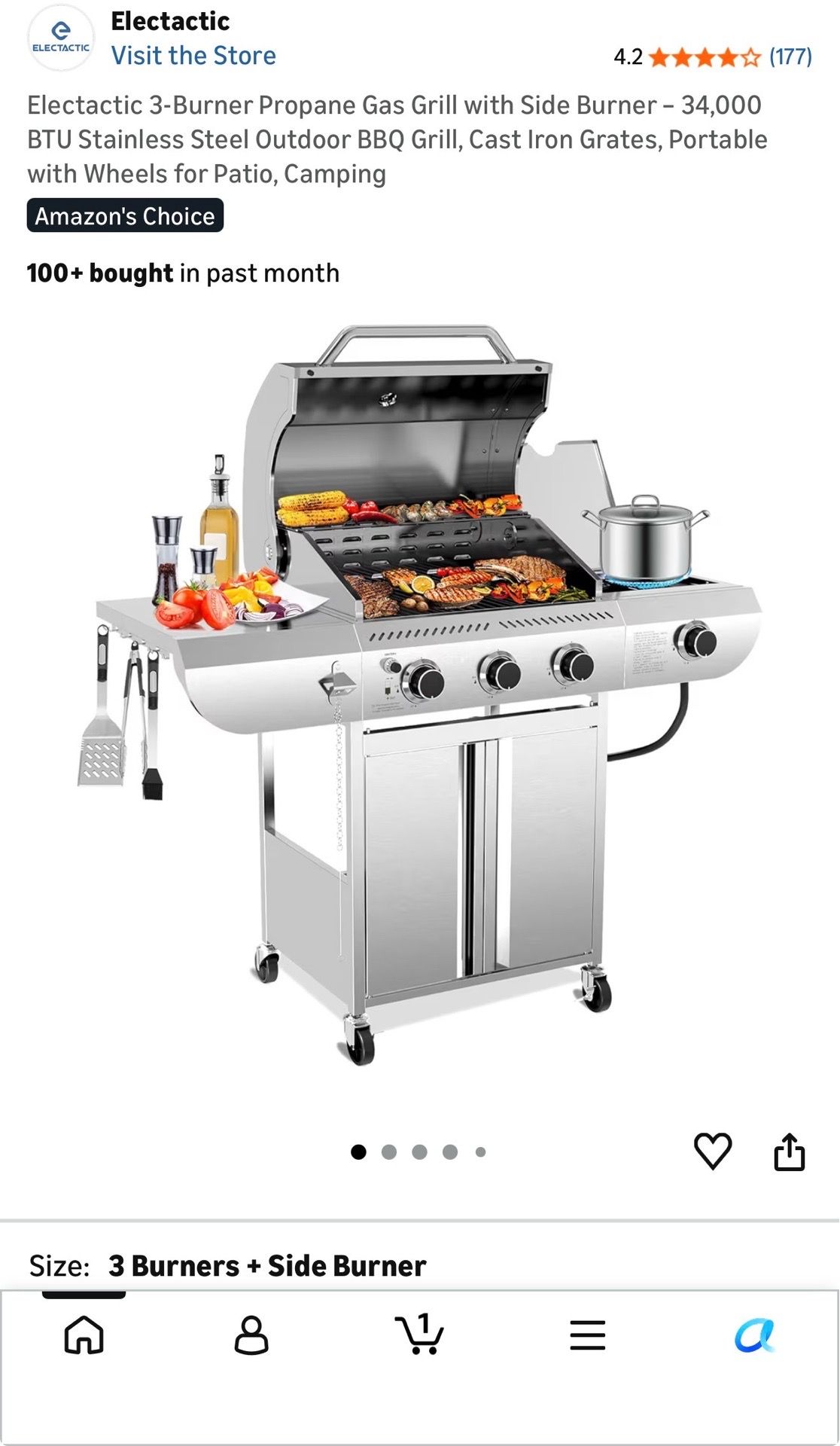 Electactic 4-Burner Gas Grill with Side Burner,Stainless Steel Propane Grill with Porcelain-Enameled Grills,Built-In Thermometer,42000BTU BBQ Grill fo