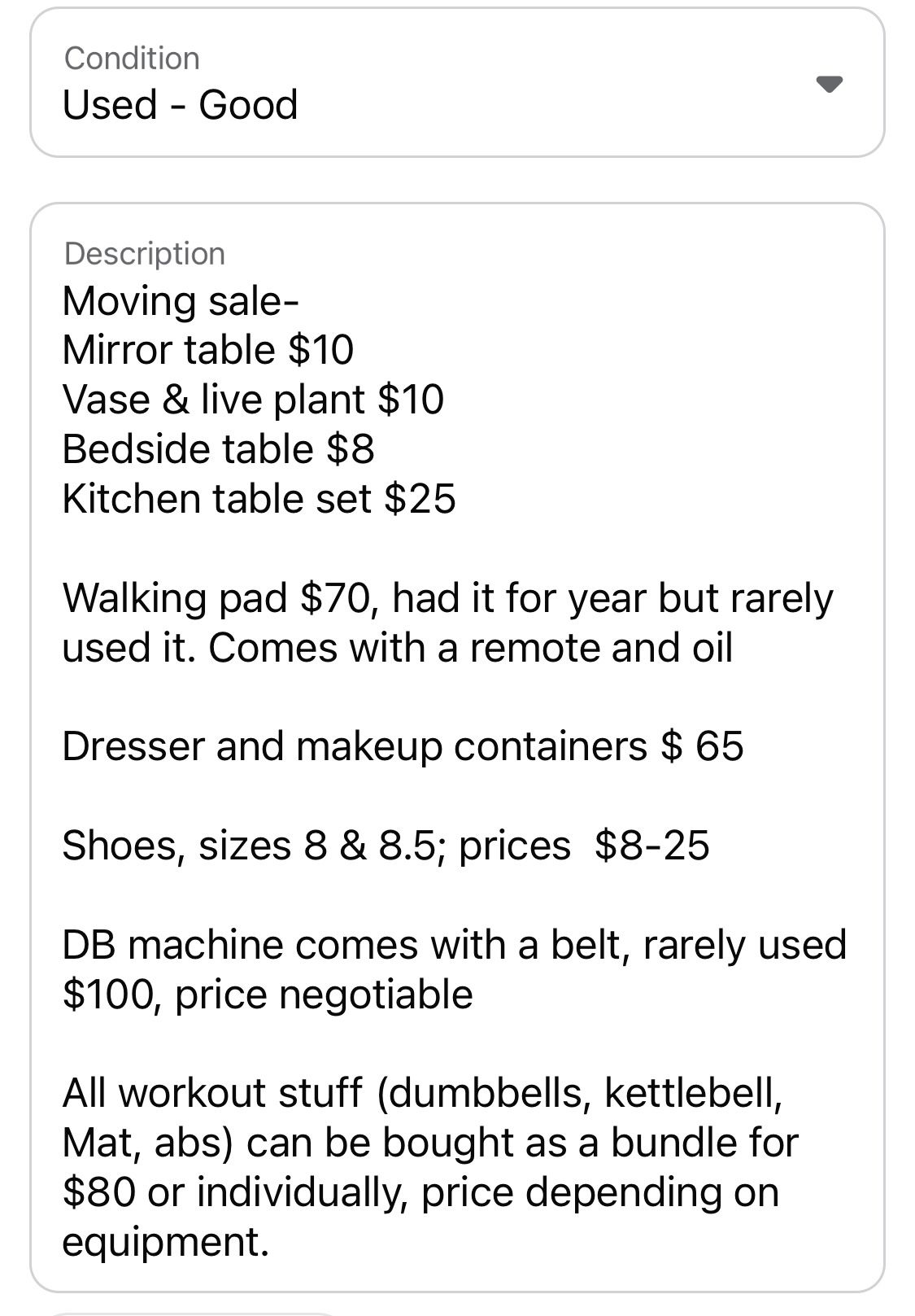 Moving Sale, pickup only