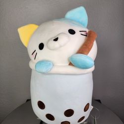 14" Takashoji Blue Cat In Boba Plush 