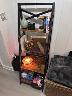 Black Metal and Wood Bookshelf