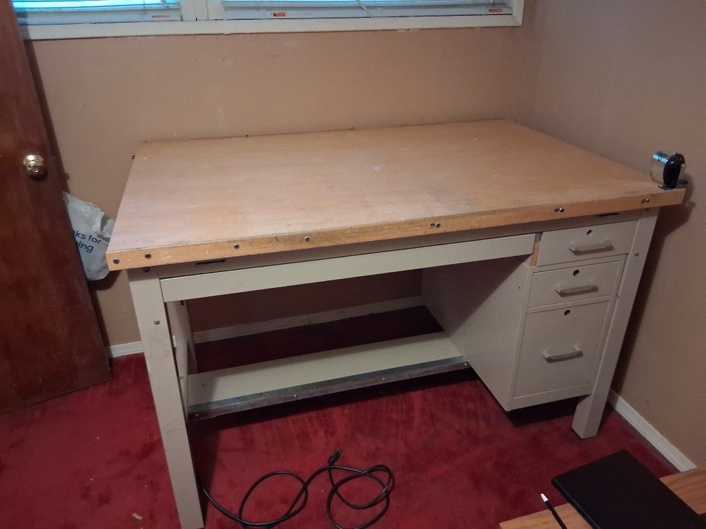 Wood And Metal Drafting Table/ Art Table, Could Also Use In A Shop/ Or Garage