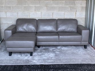 Palliser Genuine Leather Sectional Sofa w/ Chaise — Gray, Like New