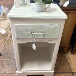 White And Seafoam Green End Table 