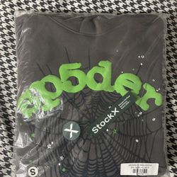 Sp5der Gray and Green Web Hoodie