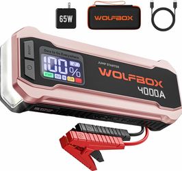 BRAND NEW WOLFBOX 4000A Jump Starter,12V Car Battery Jumper Starter Portable with 65W Quick Charger