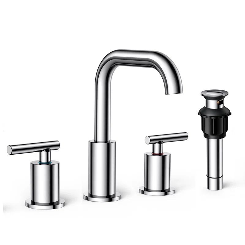 Chrome Widespread 2-handle Bathroom Faucet with Drain Assembly