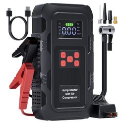 Car Battery Jump Starter with Air Compressor Jumper Starter Portable Car Battery W/ Tire Inflator & Power Bank
