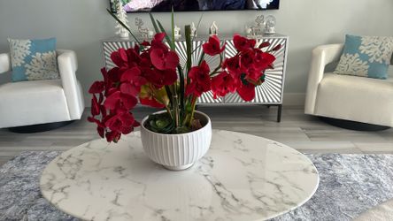 Red holiday orchid arrangement