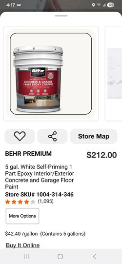 5 gal. White-Self Priming Interior/Exterior Concrete and Garage Floor Paint (Have 2 of 3 Left)