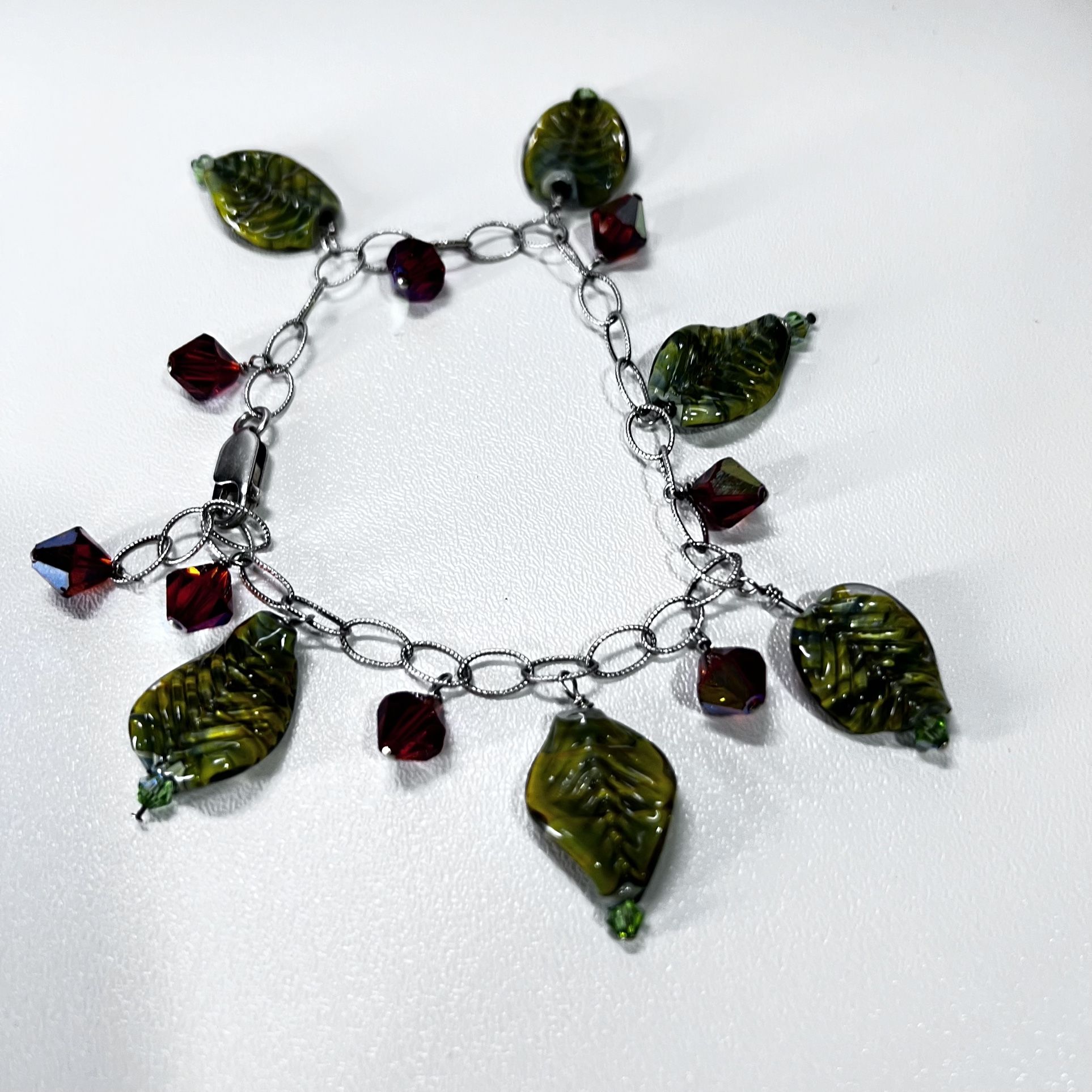 Bracelet Vintage Clear Crystal & Glass Leaf Bracelet 925