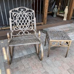 Antique Bronze Outdoor Rocking Chair and Table - Astoria Grand 