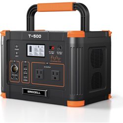 500W Portable Power Station, GRECELL Solar Generator 519Wh (Peak 1000W) Lithium Battery Power Generator with 2*110V AC Outlets, Mobile Battery Backup 